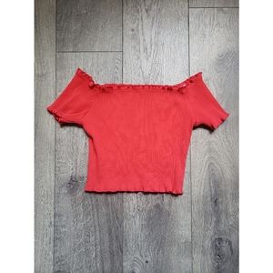 🤑 5/$10 Off Shoulder Ribbed Crop Top Small